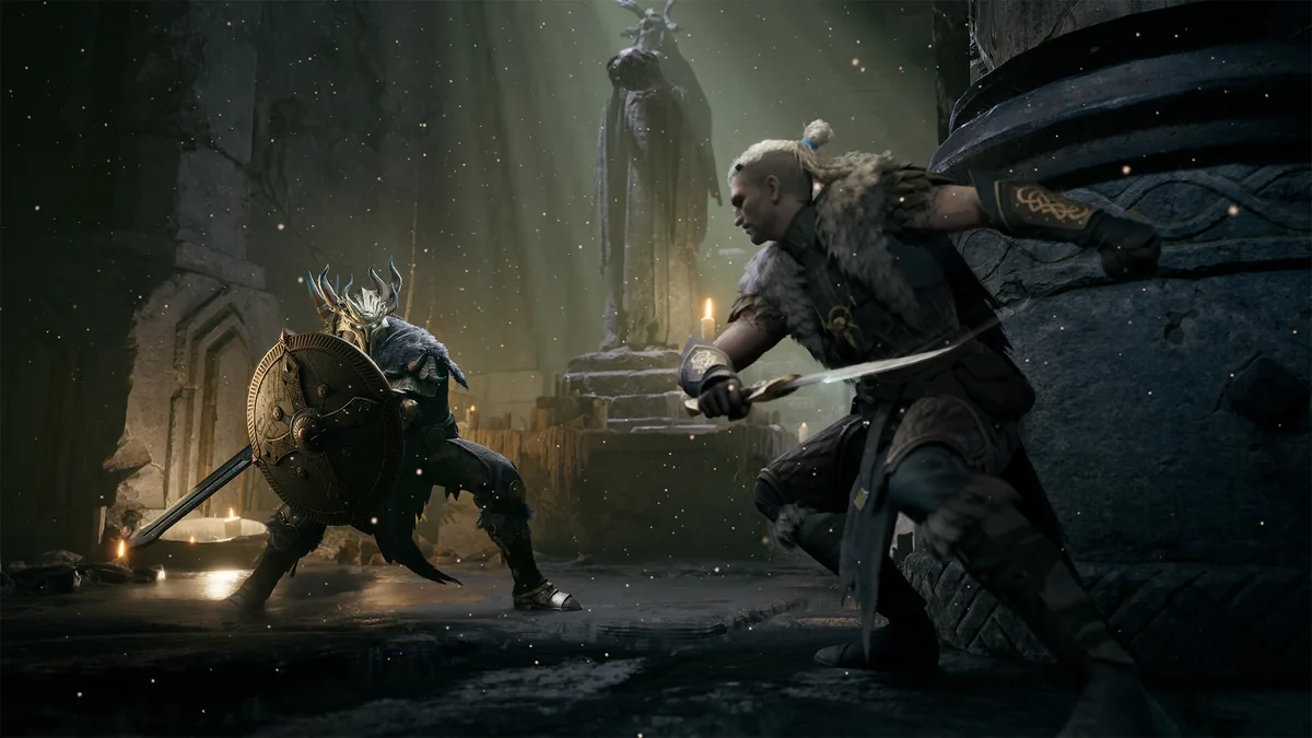 Screenshot ufficiale Steam di Mistfall Hunter con due cacciatori armati in un corridoio sotterraneo